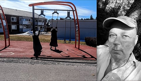 Till höger – östersundsbon Anders Widén som berättar om hur det är att bo i ett de facto tvångsblandat område. Till vänster – två kvinnor från Nordafrika, några av de flyktingar i Östersund som han förgäves försökt få få en kontakt eller konversation med.