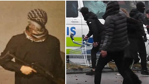 Bilden till höger visar delar av korankravallerna i Linköping år 2022, där den misstänkte gärningsmannen deltog.