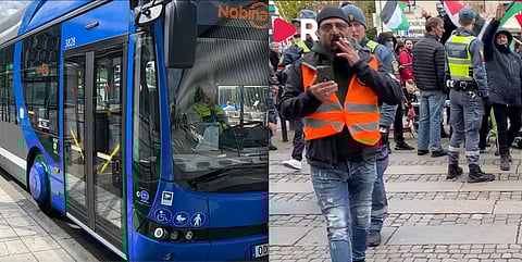 Bilden till höger är från en palestinademonstration i Göteborg tidigare som Riks bevakade.