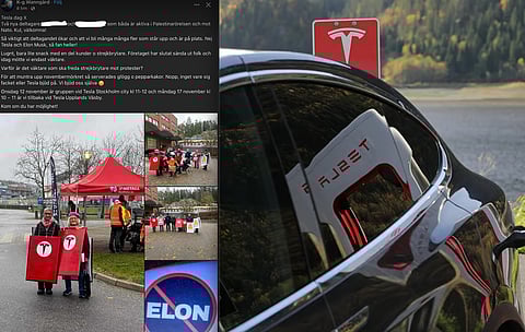 Till vänster – inlägget från fackliga aktivisten KG Wanngård om hur de stöttar IF Metalls strejk mot Tesla.