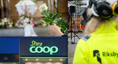 Några av alla bolag i det socialdemokratiskt kopplade bolagsimperiet – begravningsbyråkedjan Fonus, Coop och Riksbyggen.