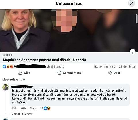 En av många komentarer på sociala medier från socialdemokrater som är kritiska till Upsala Nya Tidnings rapportering och till statsvetaren jenny Madestams kommentarer i tidningen.