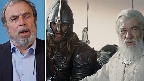 Peter Hitchens, 74, brittisk konservativ journalist och författare. Till höger: Éomer och Gandalf den vite ur J.R.R. Tolkiens "Sagan om ringen".