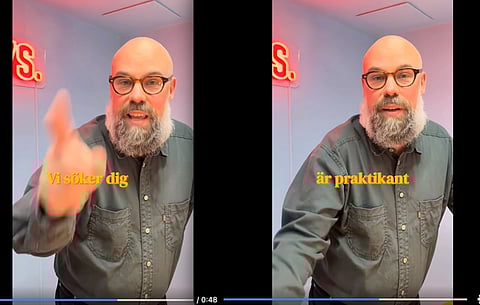 Bildsekvenser ur tankesmedjan Katalys VD Daniel Suhonens videoinlägg på Tiktok.