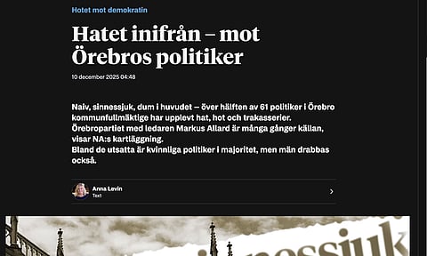Lokaltidningen Nerikes Allehanda ägnar två helsidor med 3 artiklar där Örebropartiets ledare Markus Allard pekas ut som stor spridare av hat och hot i alla artiklarna samt i en ledare i tidningen. Han pekas till och med ut som ett hot mot demokratin.