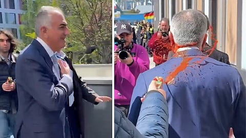 Reza Pahlavi attackerad med röd vätska