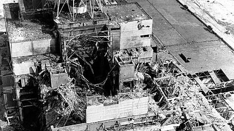 Tjernobyl, reaktor 4, efter explosionen i april 1986.