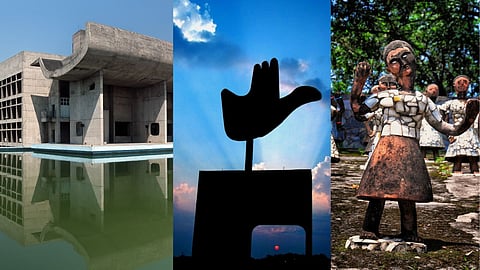 Chandigarh Capitol Building, Open Hand Monument and Nek Chand Garden