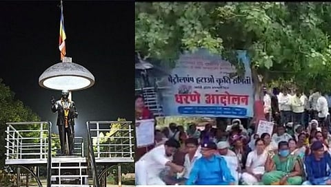 बाबासाहेबांच्या पुतळ्यालगत पेट्रोल पंप उभारु नये यासाठी आंबेडकरी जनतेचे आंदोलन