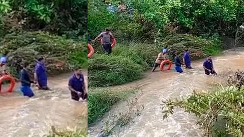 पाण्यात अडकलेल्या एसटी बसला बाहेर काढण्याचे काम सुरु, चालक अजूनही बेपत्ता