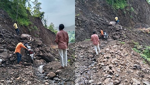 दरड कोसळल्याने, मनिबेली ते जांगठी रस्ता बंद...