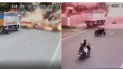 धक्कादायक : वडिलांसह मुलाचा जागीच मृत्यू.. फटाके घेऊन जाताना स्फोट; घटना CCTV मध्ये कैद