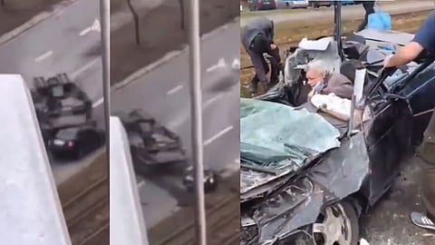 The cruelty of Russian soldiers; mounted Army Tank on Ukrainian old citizens - Watch the video