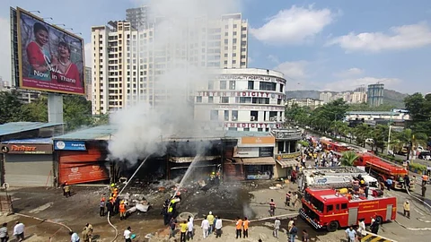 major fire breaks out in a plywood mart and adjoining cake shop at manpada junction ghodbunder road in thane