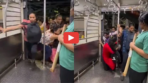 Women attempt to board a running mumbai local train viral video social media
