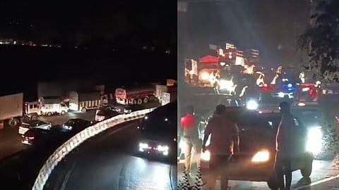 Mumbai Pune Express Way : मुंबई-पुणे एक्सप्रेस वेवर वाहतूक कोंडी कायम, वाहनांच्या लांबच लांब रांगा