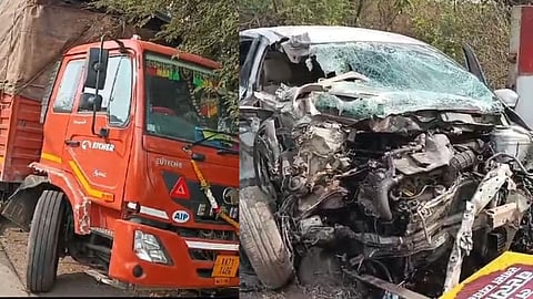 one died in car truck accident at yeola kopargaon road near nashik