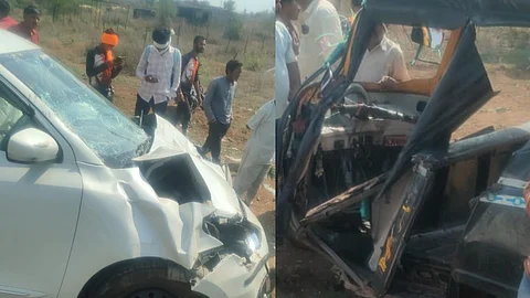 four injured in car and auto rickshaw accident at savangi phata karanja darwha road