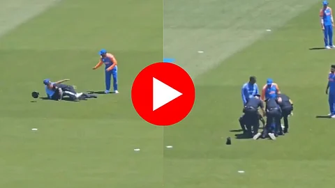 Viral Cricket Video: मैदानात घुसखोरी करणाऱ्या फॅनला पोलिसांनी ठोकल्या बेड्या; रोहितच्या कृत्याने जिंकलं मन - video