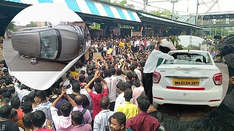 Badlapur Protest: कार उलटवली, काचा फोडल्या; पोलिसांच्या लाठीमारनंतर आंदोलकांकडून वाहनांची तोडफोड