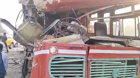 MSRTC Bus And Container Accident