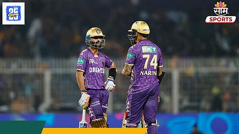 KKR vs RCB, 1st Inning: रहाणे- नरेनची वादळी सुरुवात; शेवटी RCBचं दमदार कमबॅक; KKRला १७४ धावांवर रोखलं