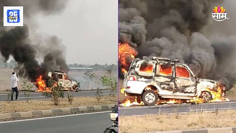 Akola News: अकोला राष्ट्रीय महामार्गावर बर्निंग कारचा थरार, बघता बघता पूर्णतः जळून खाक; सुदैवाने जीवितहानी टळली, पाहा VIDEO