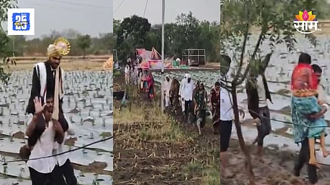 Sillod taluka the groom and bride carried on their shoulders