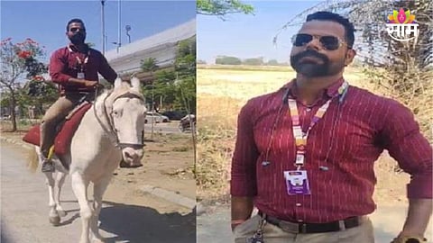 Man rides horse to office due to petrol shortage