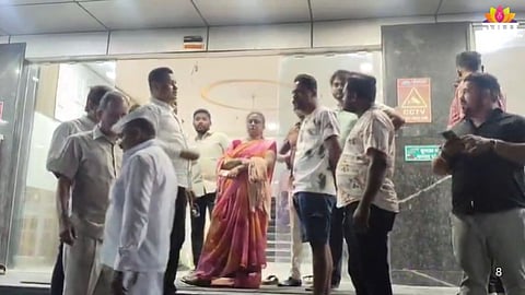 Police investigate the spot after acid-like attack on a woman in Pandharpur.