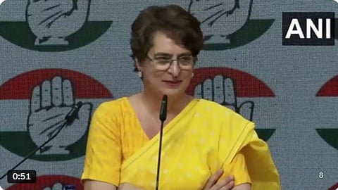 Priyanka Gandhi Vadra addresses media, criticizing the Centre over the Women’s Reservation Bill controversy.