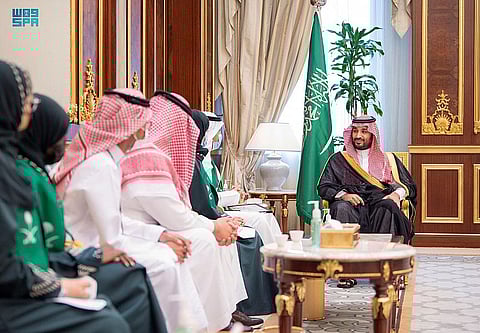 استقبال سمو ولي العهد وفد موهبة والطلبة الموهوبين والموهوبات الفائزين في معرض آيسف 2022