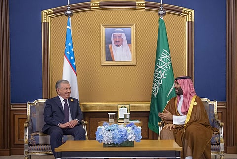 الأمير محمد بن سلمان خلال لقائه رئيس أوزبكستان شوكت ميرضيائيف