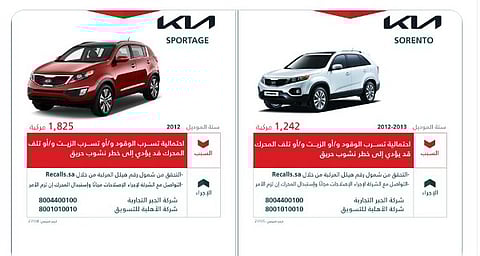 خطر قد ينتهي بحريق.. "التجارة" تستدعي 3,067 مركبة كيا "Sportage / Sorento"