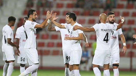 فرحة لاعبي شباب الأهلي دبي بالفوز على الوحدات الأردني