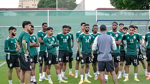 لاعبو المنتخب السعودي الأولمبي خلال الحصة التدريبية
