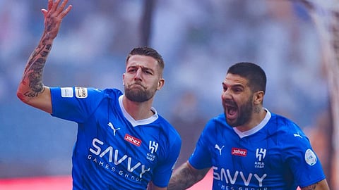 فرحة سيرجي سافيتش لاعب الهلال بتسجيله هدف في مرمى الأهلي