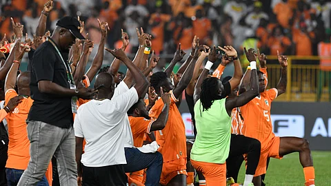 فرحة لاعبي منتخب ساحل العاج بالتأهل إلى نهائي أمم إفريقيا على حساب الكونغو