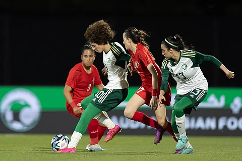 جانب من لقاء المنتخب السعودي لكرة القدم للسيدات مع نظيره الأردني