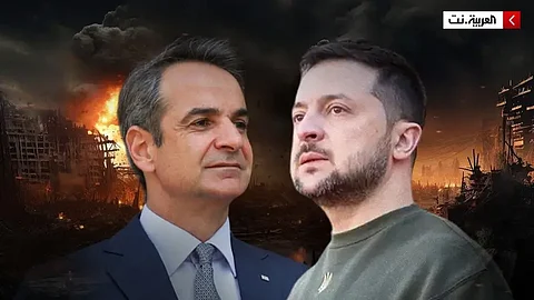 الرئيس الأوكراني فولوديمير زيلينسكي ورئيس وزراء اليونان كرياكوس ميتسوتاكيس
