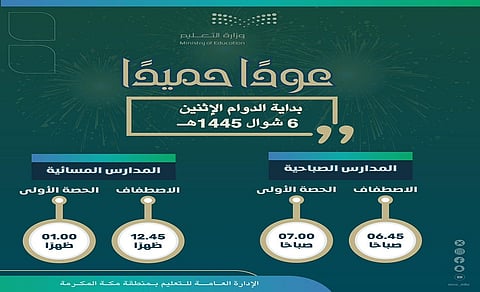 "تعليم مكة": غداً بدء تطبيق التوقيت الصيفي للاصطفاف الصباحي والحصة الأولى