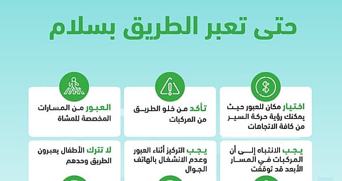 "المرور" يوضح 6 إرشادات للمشاة قبل عبور الطريق