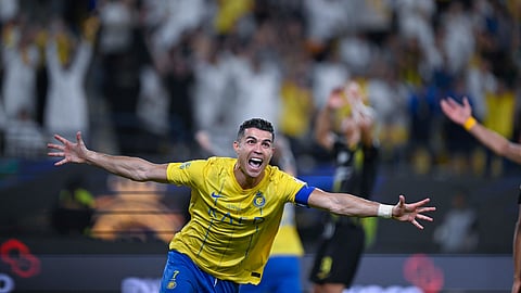 فرحة كريستيانو رونالدو لاعب النصر بتسجيل هدف في مرمى الاتحاد