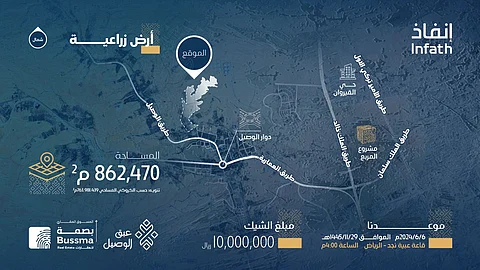 أرض زراعية للبيع بمزاد عبق الوصيل