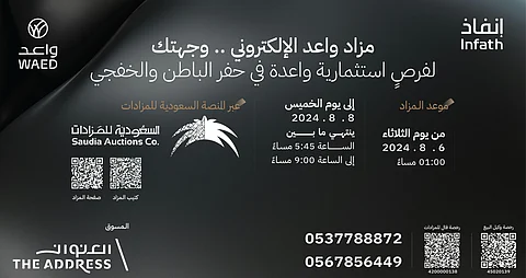 "العنوان" تُطلِق مزاد "واعد" الإلكتروني لبيع 14 فرصة استثمارية في الخفجي وحفر الباطن