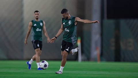 جانب من تدريبات لاعبي المنتخب السعودي الأول لكرة القدم