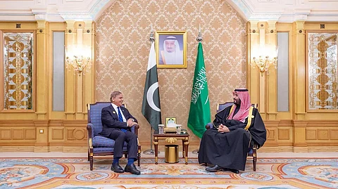الأمير محمد بن سلمان خلال لقائه رئيس الوزراء الباكستانى محمد شهباز شريف
