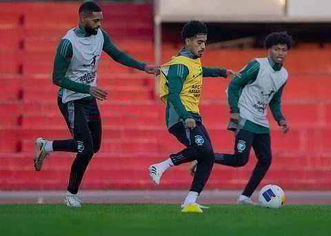 لاعبو المنتخب السعودي تحت 20 عامًا لكرة القدم خلال الحصة التدريبية