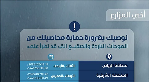 تحذير للمزارعين من الموجات الباردة والأمطار الرعدية في عدة مناطق