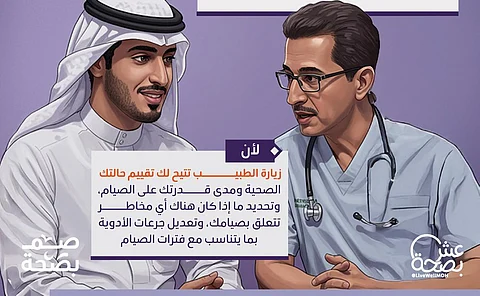 "عش بصحة": زيارة الطبيب قبل رمضان تضمن لك صيامًا آمنًا بلا مضاعفات